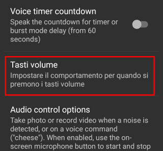 Open camera - Tasti del volume