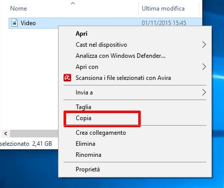 Windows 10 - Esplora File - Copiare il file dalla chiavetta