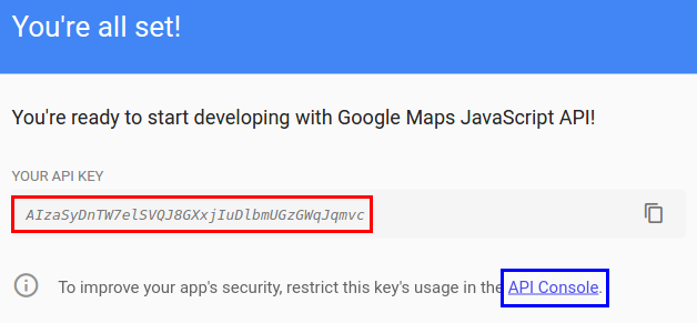 Google Maps API - Copy the generated key