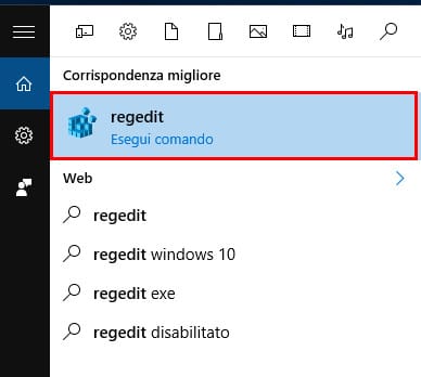 Windows 10 - Avvia regedit