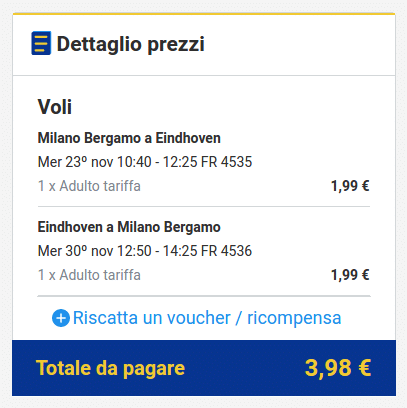 Ryanair voli a 2 euro - Milano Eindhoven